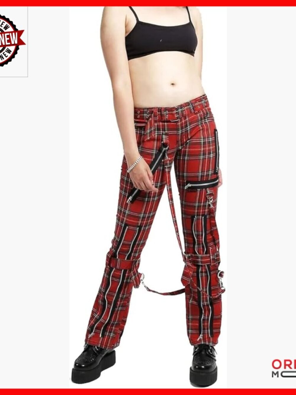 Gothic bondage pants with removable chains, adjustable ankles, slim fit